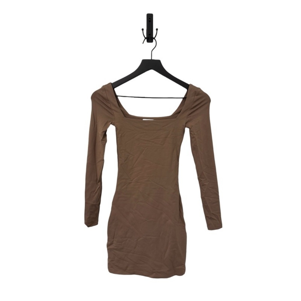 ARITZIA BABATON Contour Squareneck Long-Sleeve Mini Dress in Deep Taupe